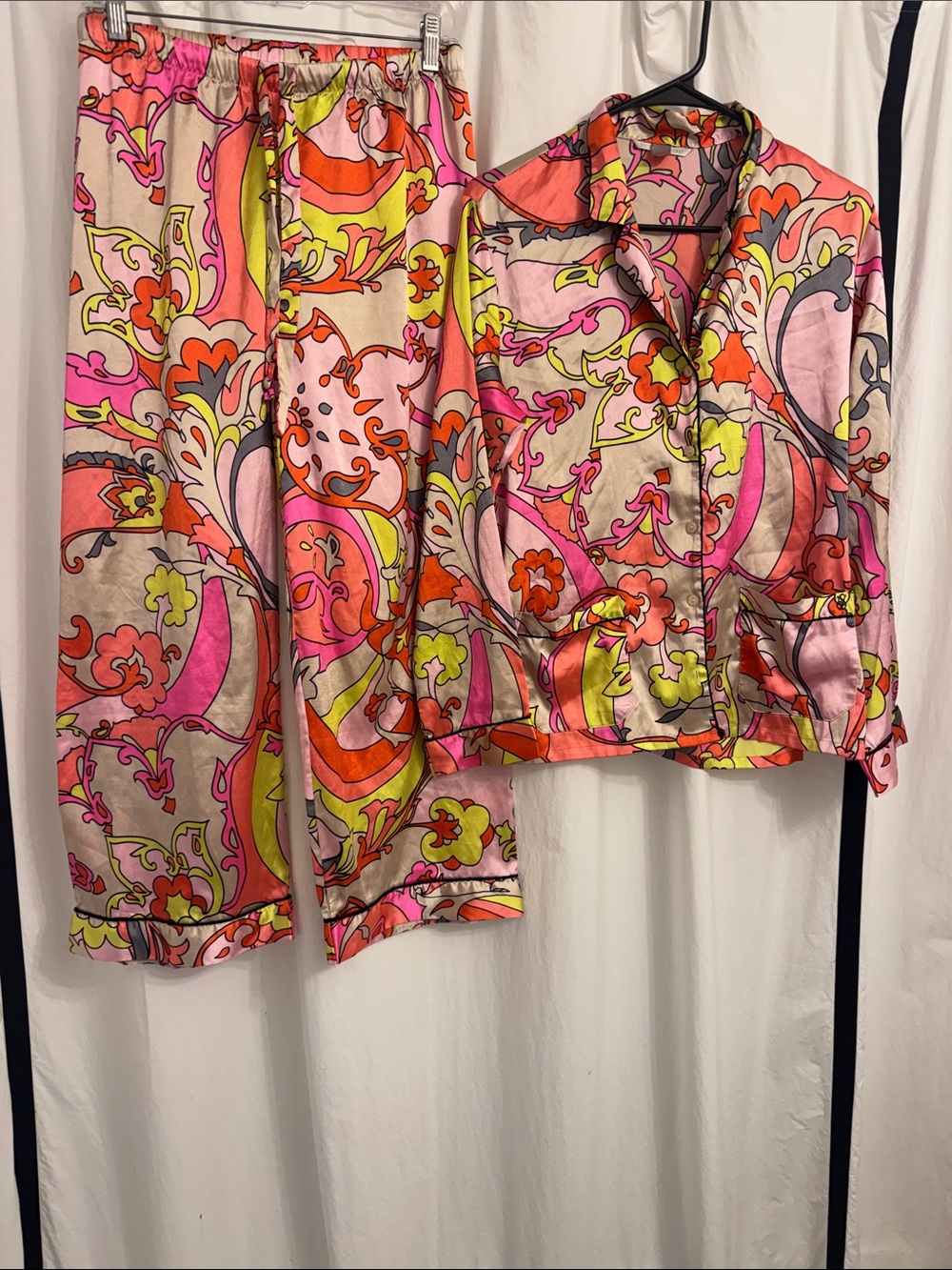 Vtg Victoria's Secret Pink Floral-Print Satin Pajama set small